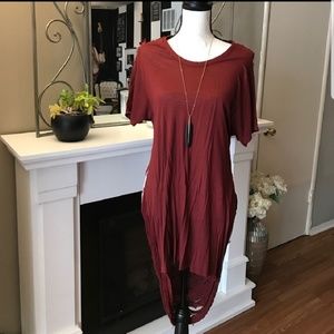 Burgundy Mesh shredded back swim coverup Top